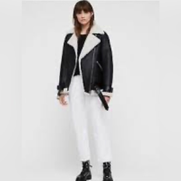 All Saints Hawley Shearling Moto Jacket - Picture 2 of 5